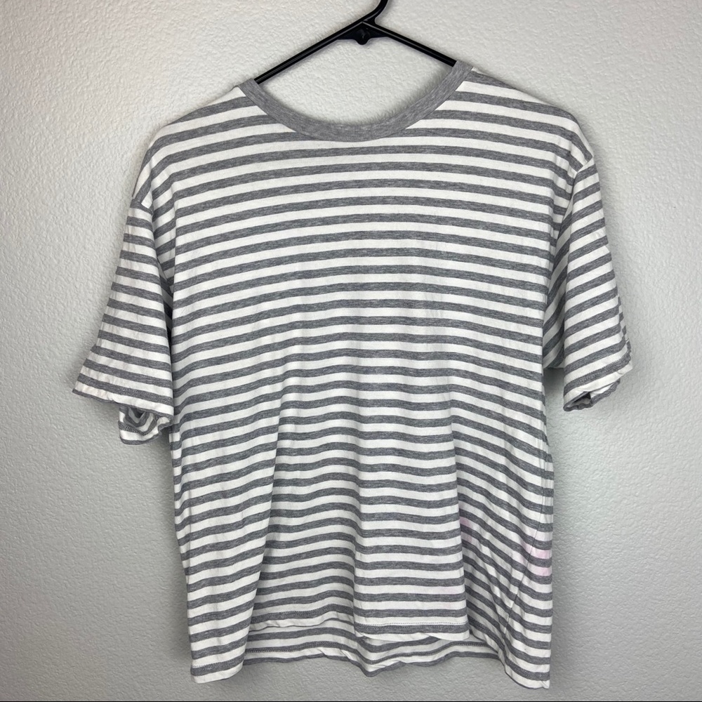 Brandy Melville Grey White Striped Tee ONE SIZE